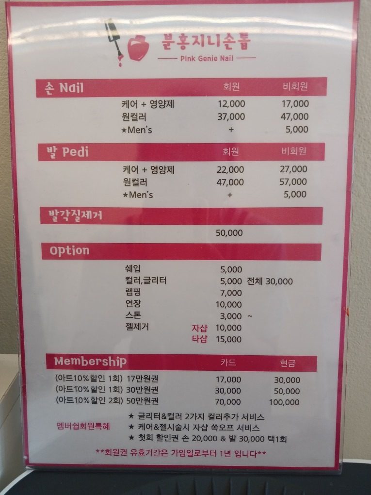 price menu
