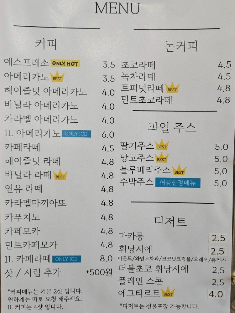 price menu