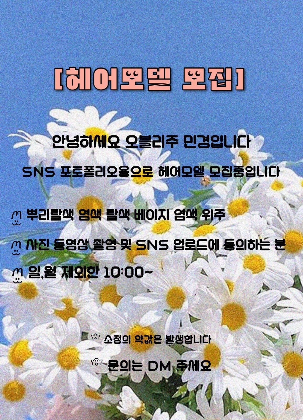 탈색 염색 뿌탈 블랙빼기 헤어모델 구합니다