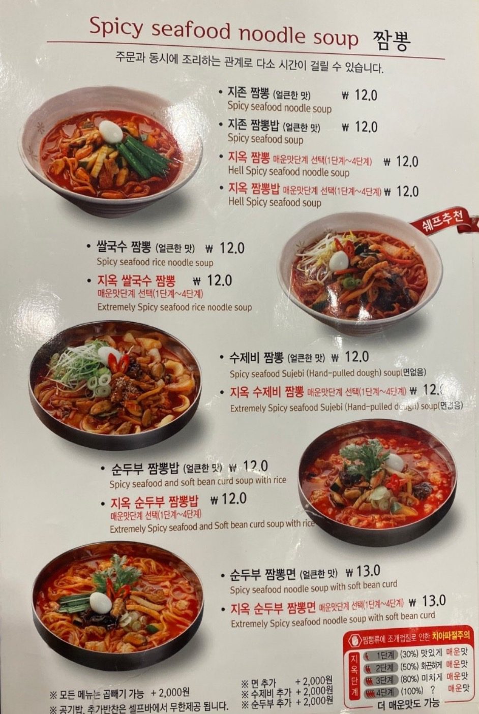 price menu