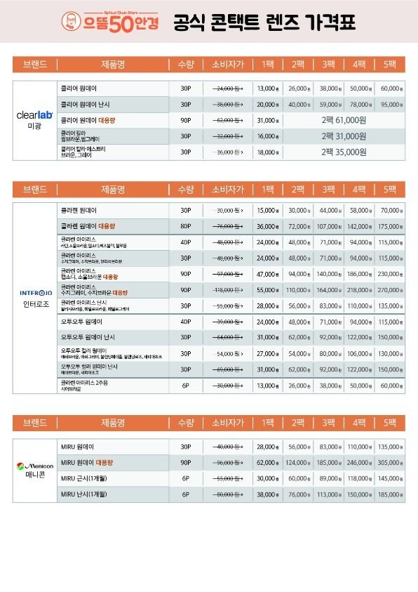 9월 콘택트렌즈 가격