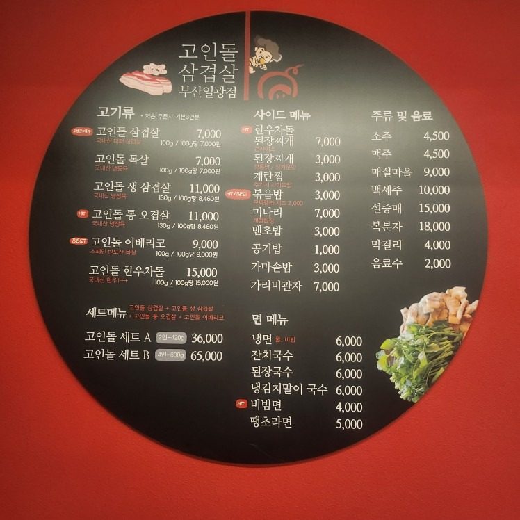 price menu