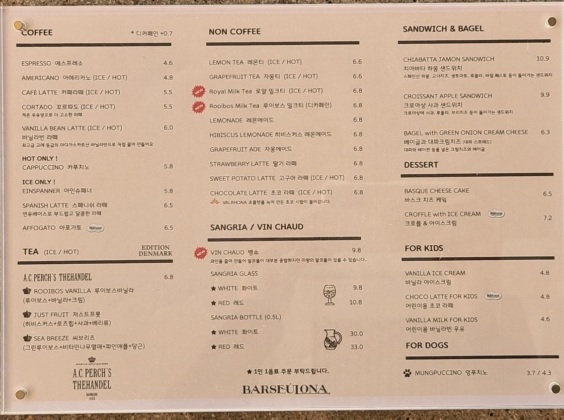 price menu