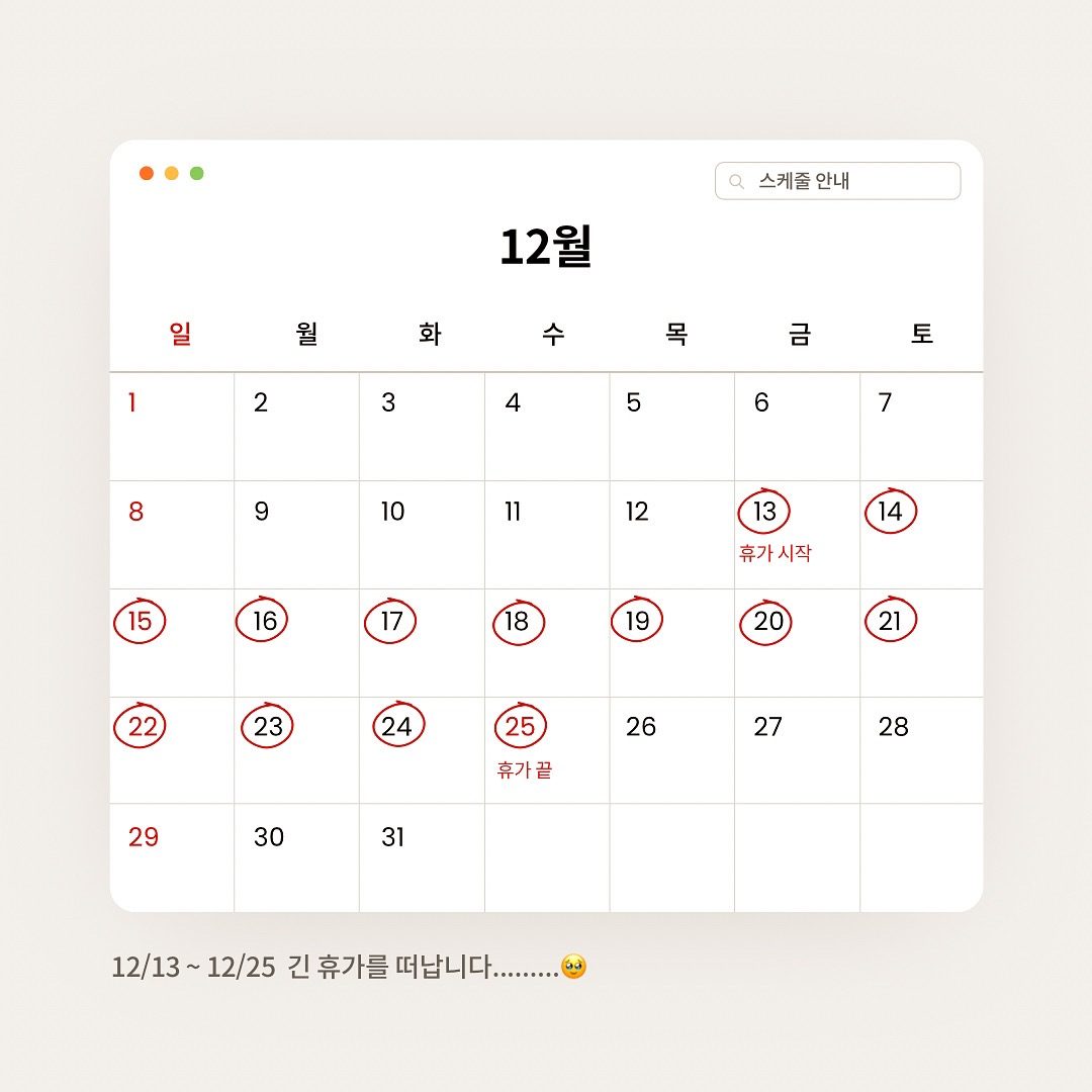 12월 긴 휴가 공지 입니다🥹...