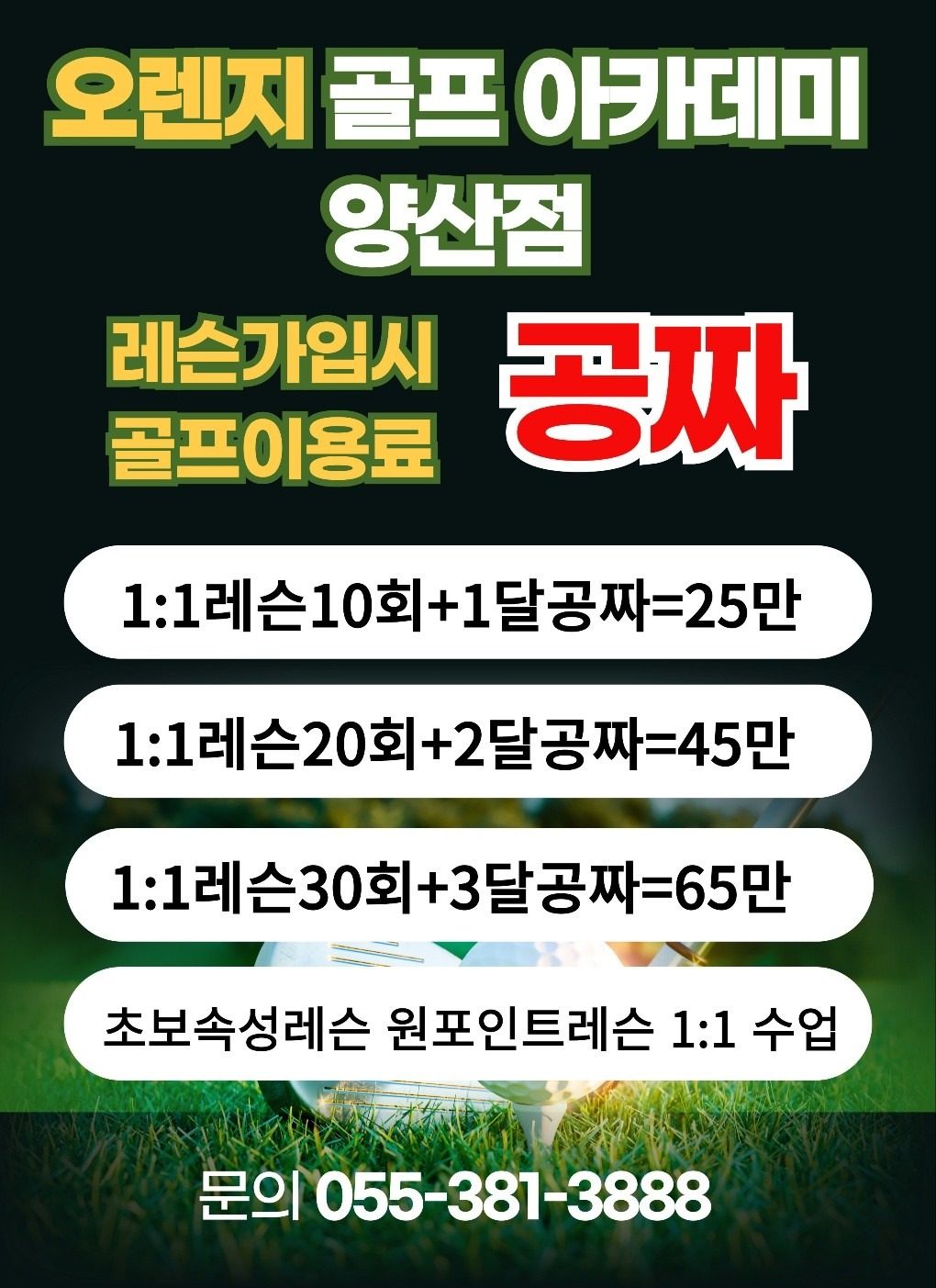 레슨권 구입시 연습장이용료꽁짜!!