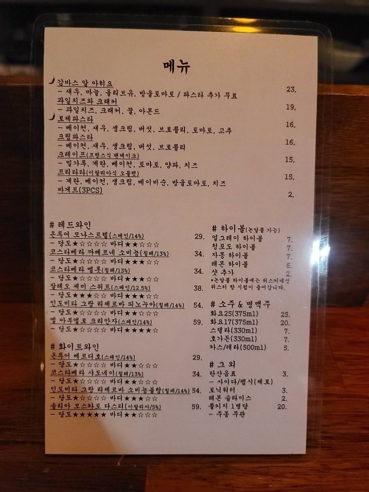 price menu