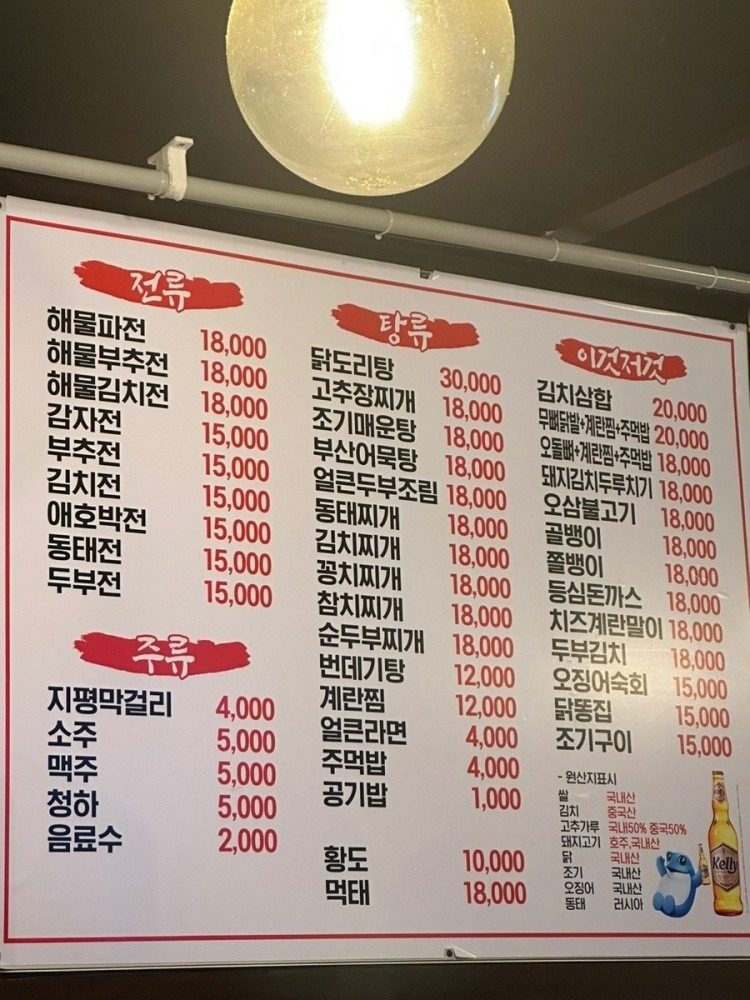 price menu