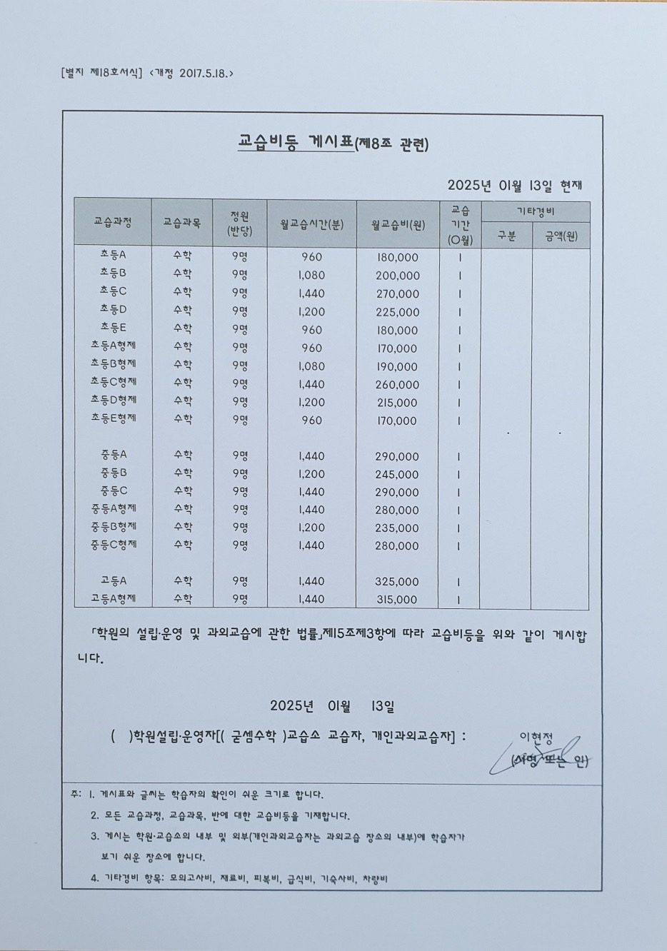 price menu