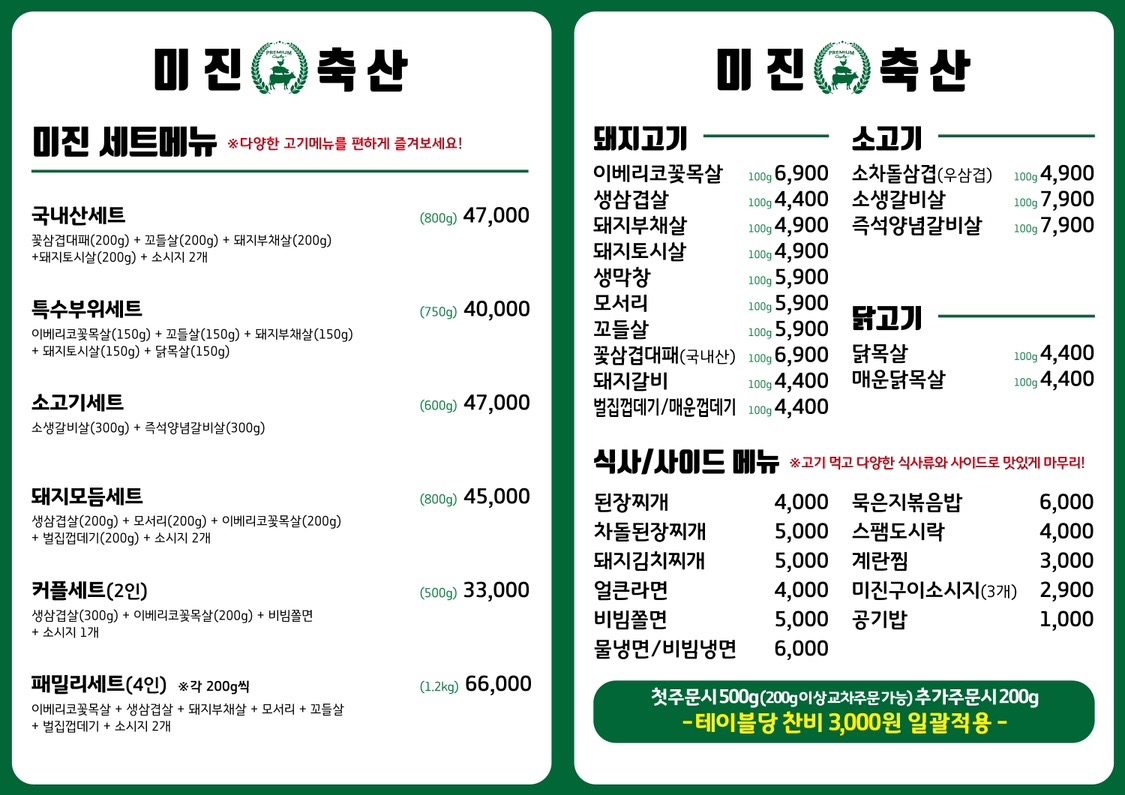 price menu