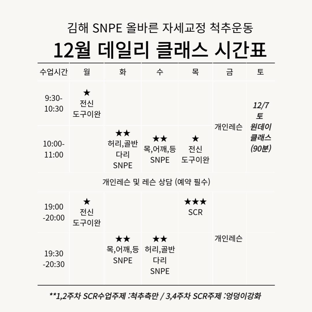 김해 SNPE 올바른 자세교정  다이어트  12월시간표