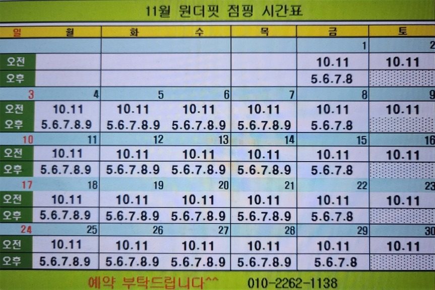 11월 점핑시간표