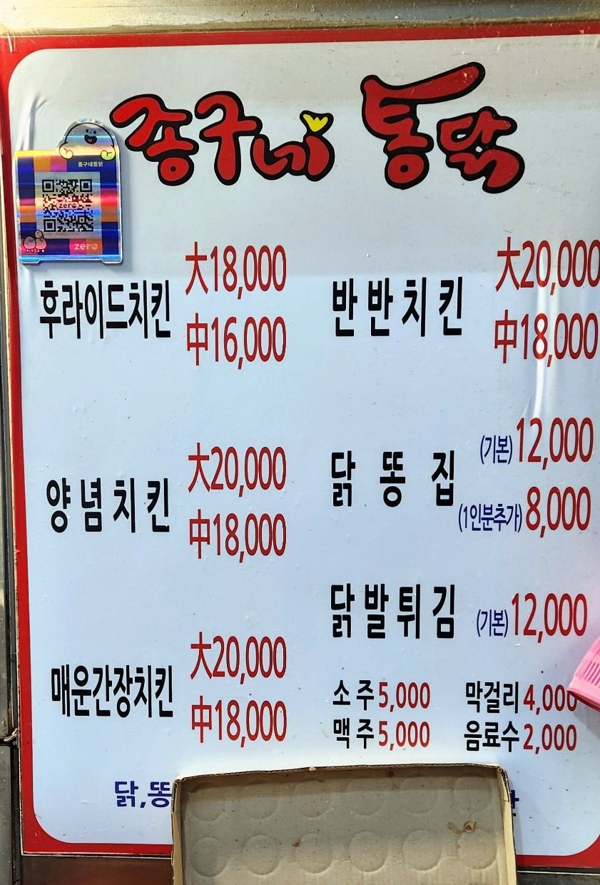 price menu