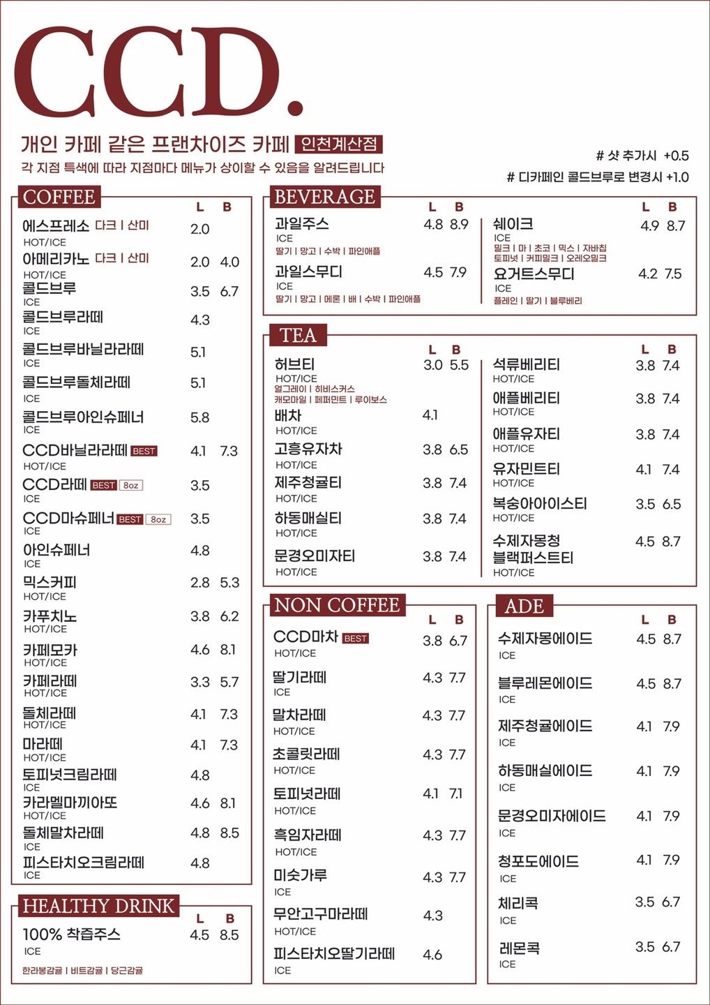 price menu