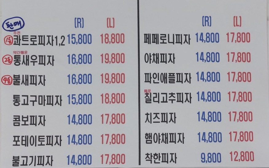 price menu