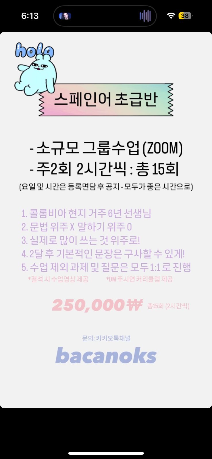 바카노스페인어 초급반 소규모 온라인 수업 오픈 🎉