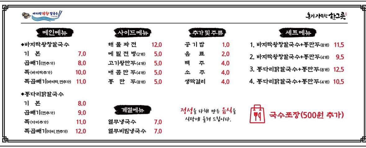 price menu