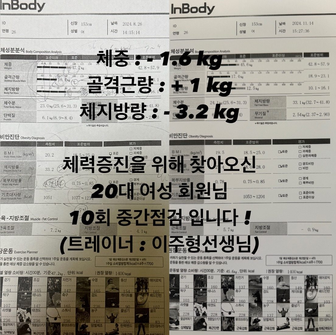 현재 1:1 PT 10회 중간점검 ‼️ 20대 회원님이십니다 !