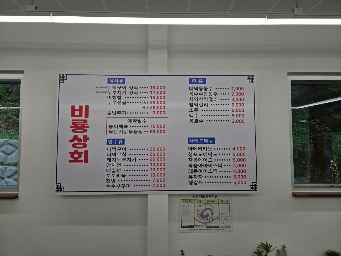 price menu