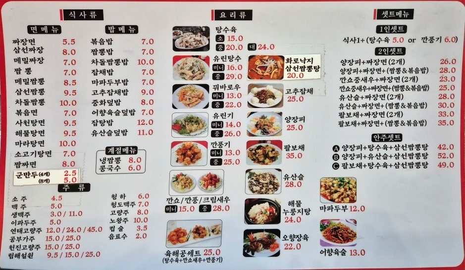 price menu