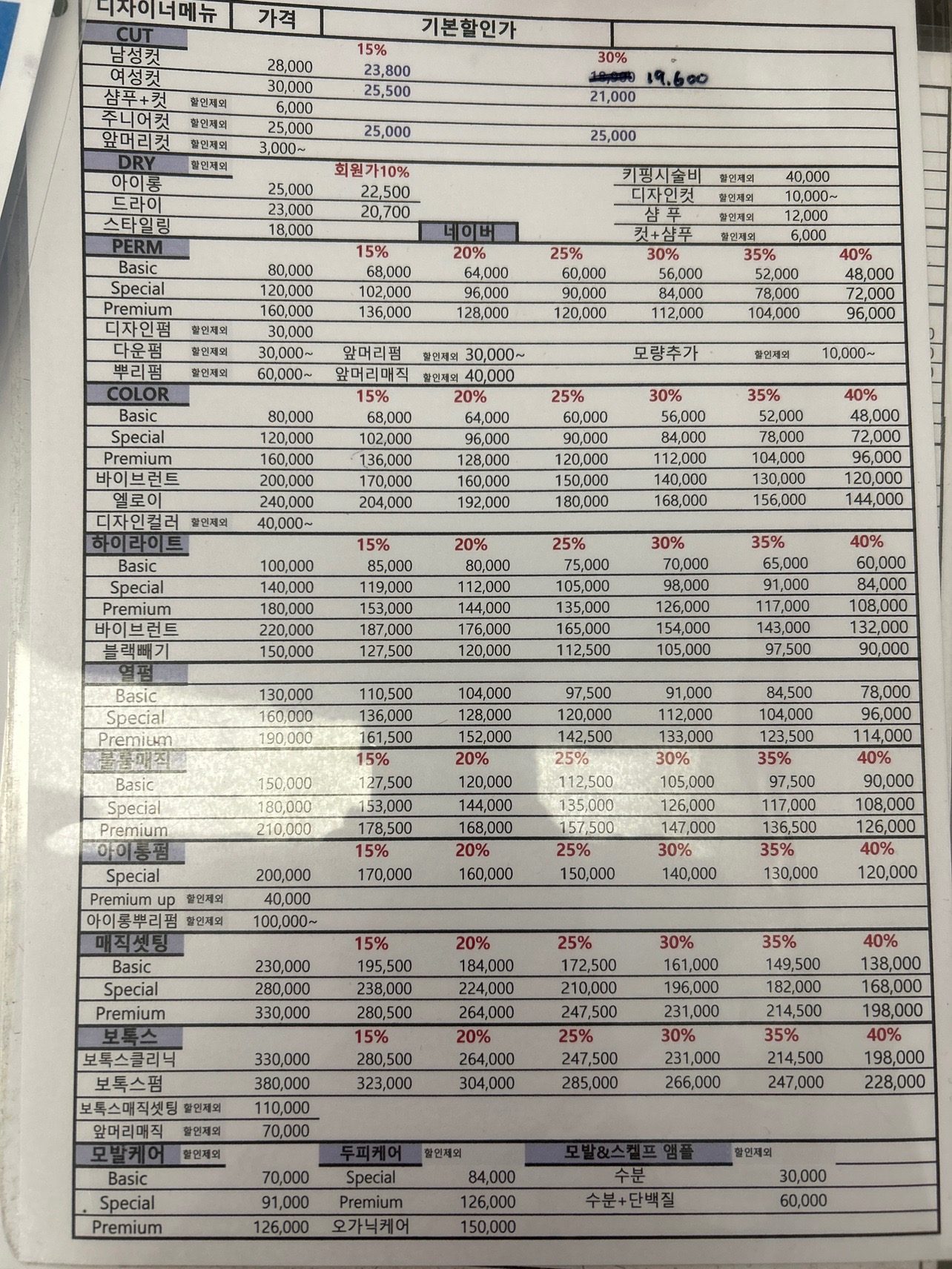 price menu