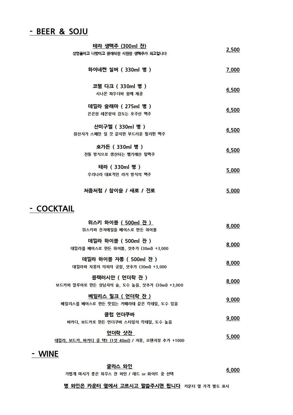price menu