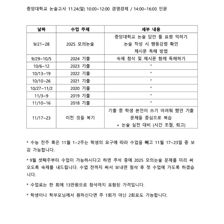 중대 인문논술 단기 과외