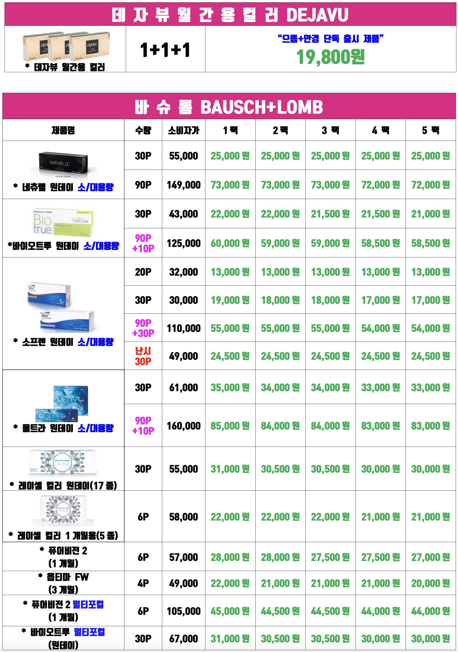 으뜸플러스안경 7월콘택트렌즈 가격표 확인하세요~&^^&