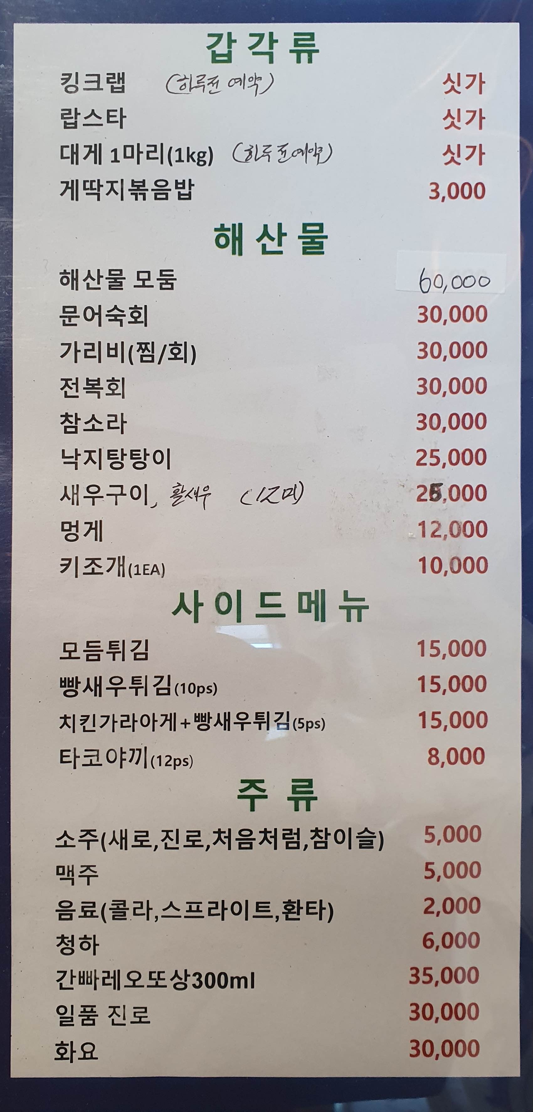 price menu