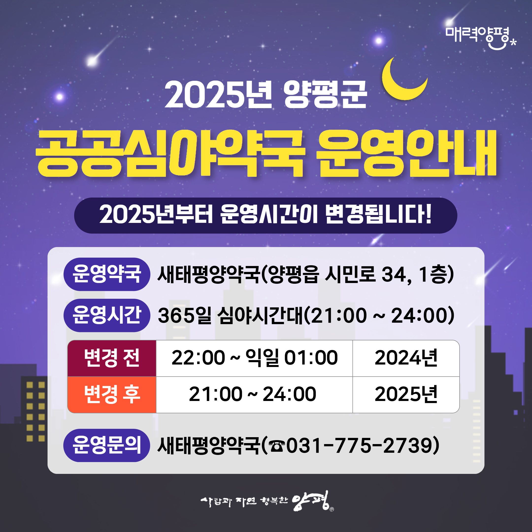 2025년 양평군 공공심야약국 운영안내