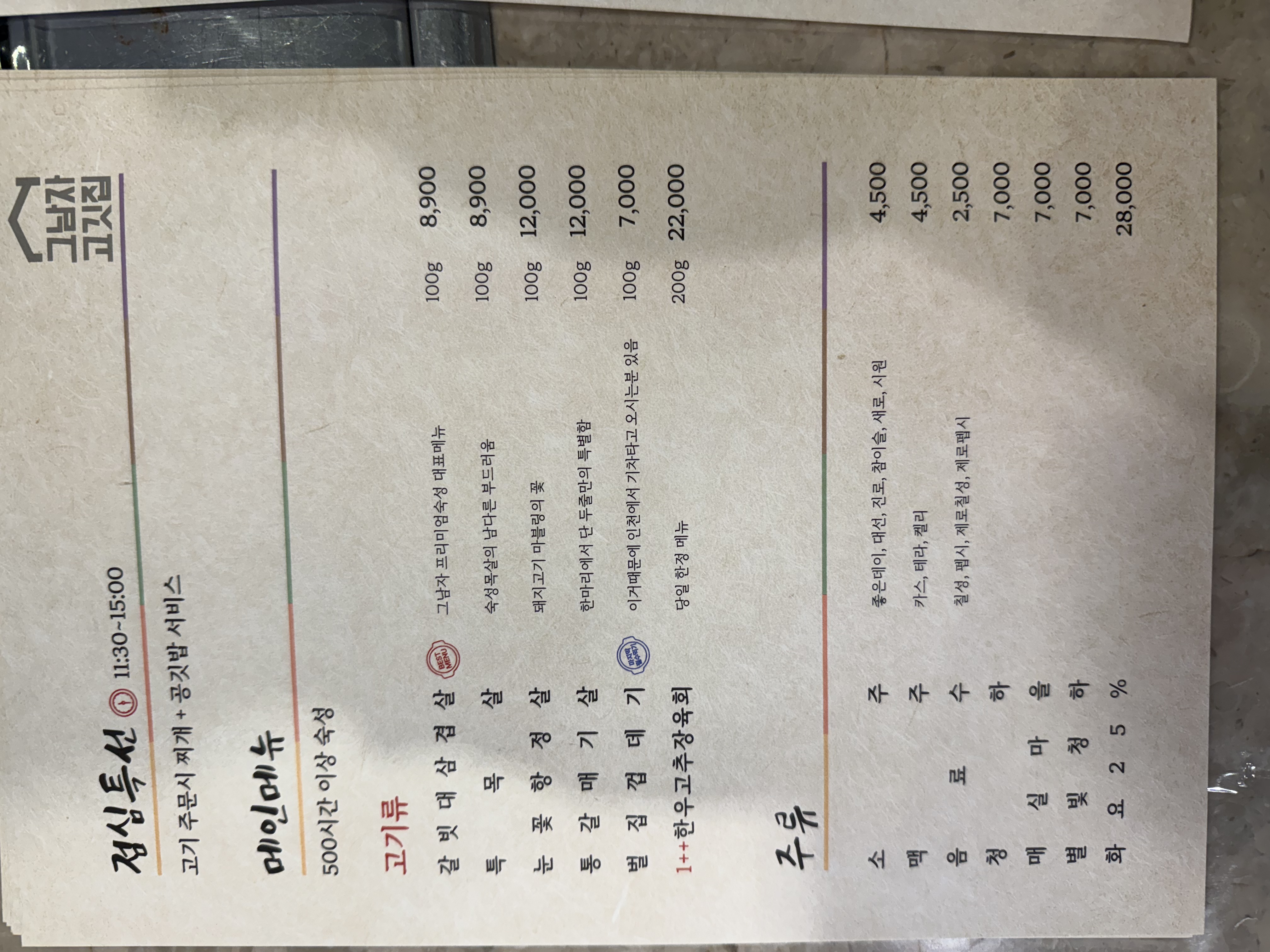 price menu