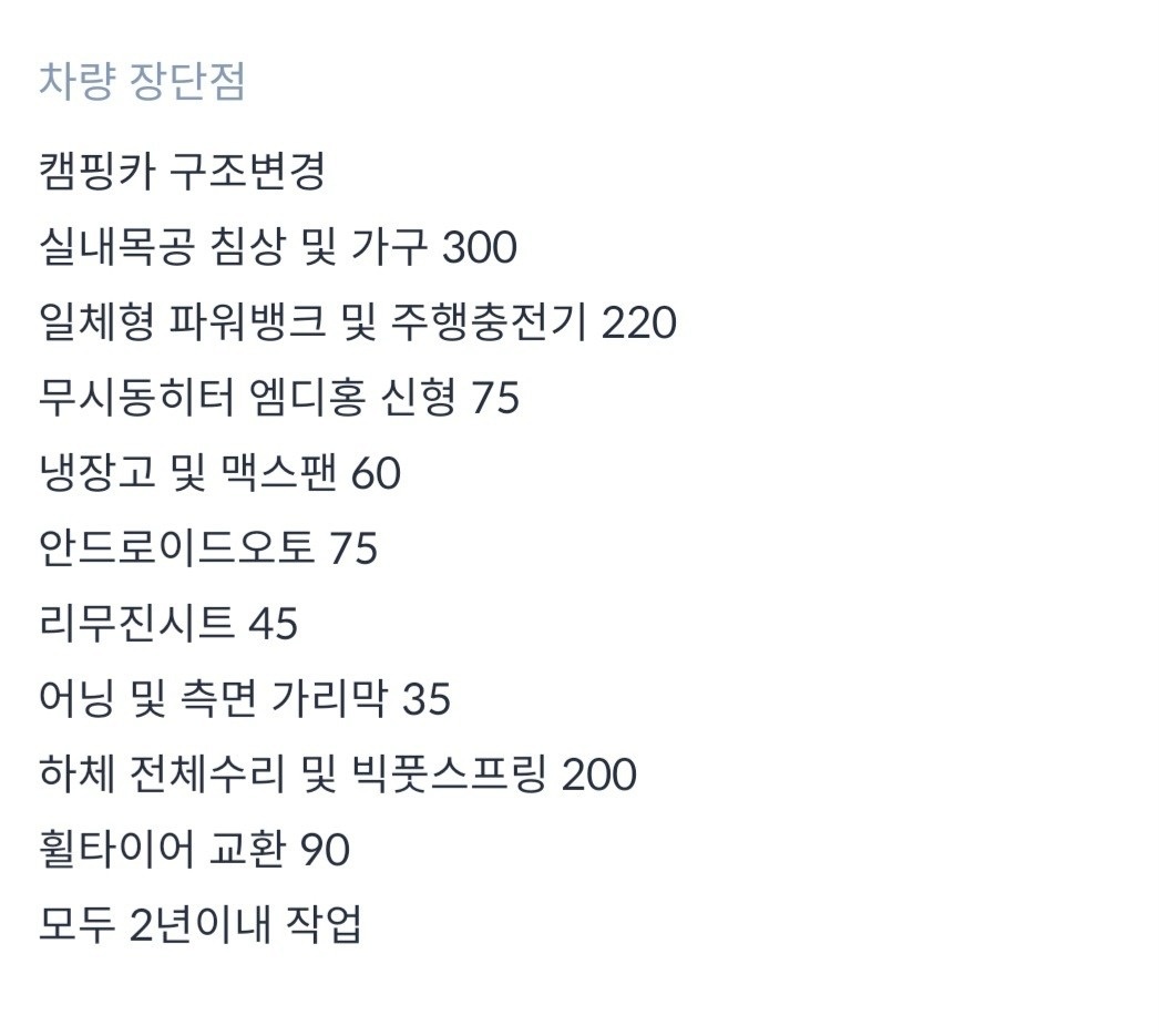 캠핑카 구조 변경 차량입니다

실내목