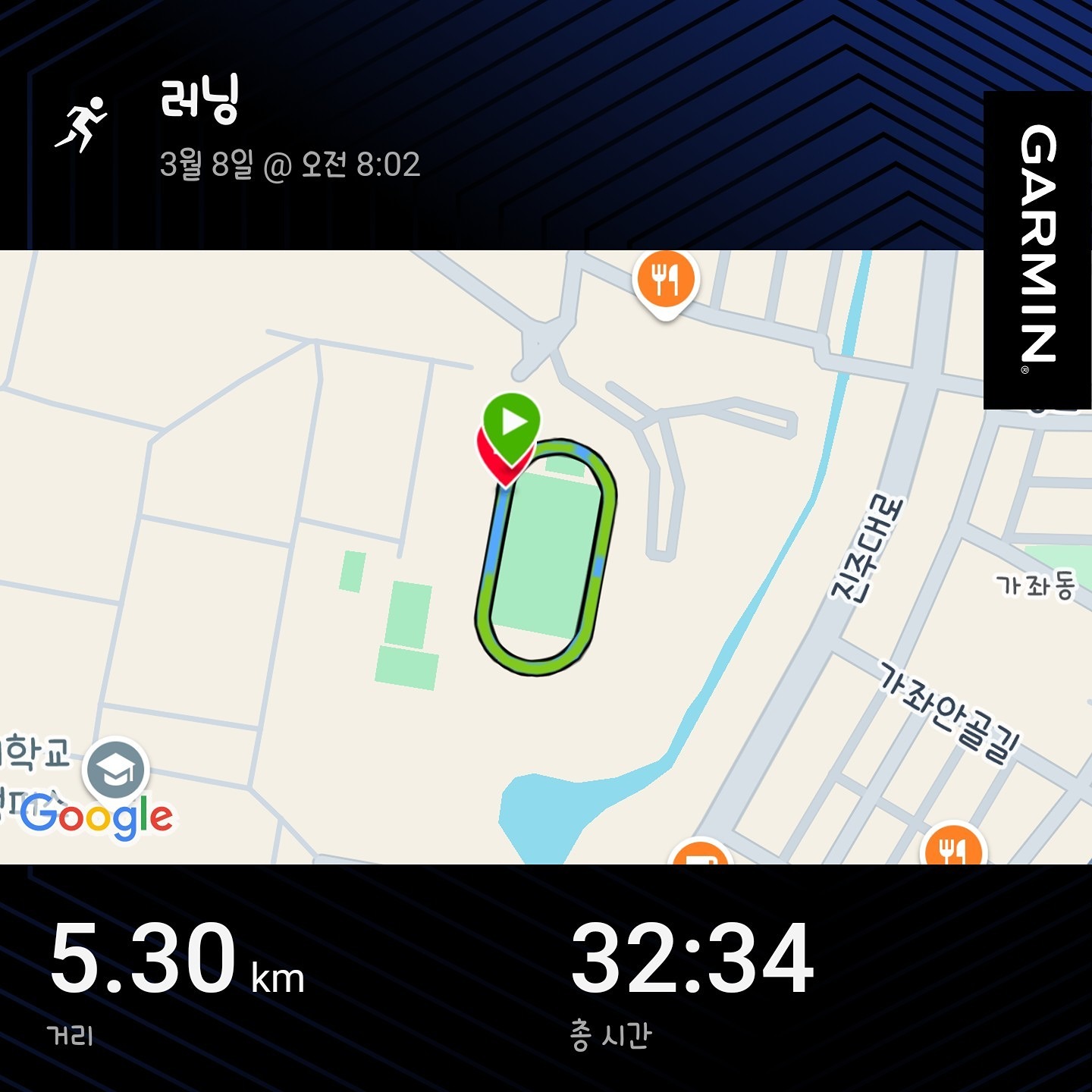 이번주는 산행 일정이 없어서 러닝 맛만 봤어요 
경대 트랙 
맑음 해가 따끔
5km 30분