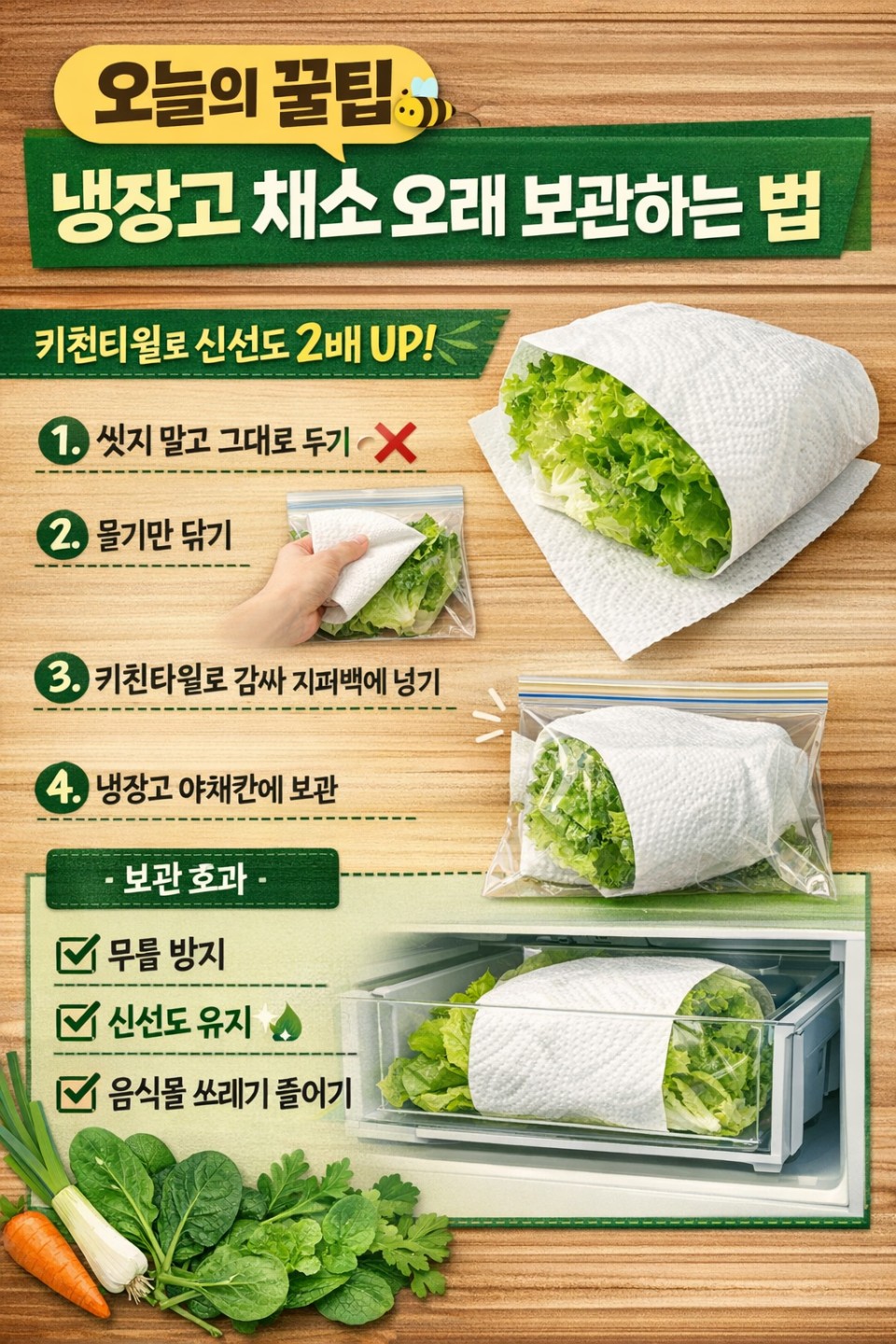 오늘의 꿀팁 — 냉장고 채소 오래 보관하는 방법