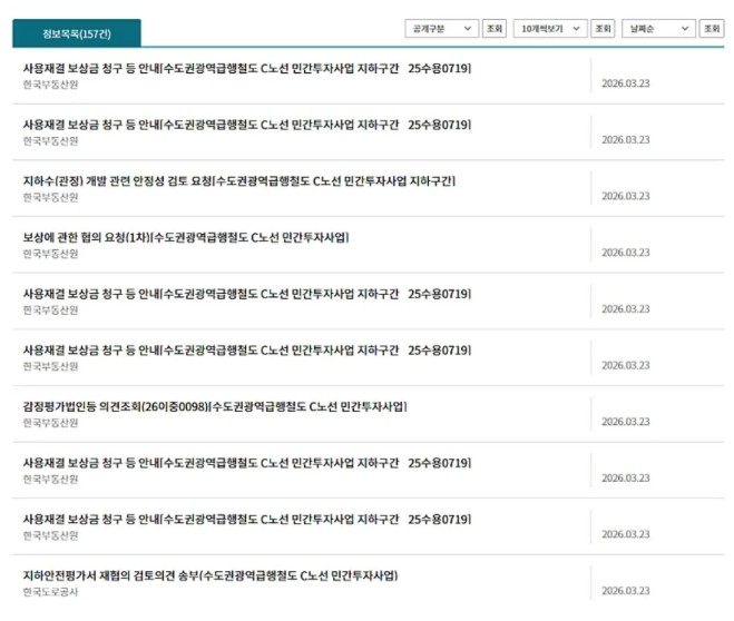 GTX-C 관련 공문이 쏟아지고 있네요