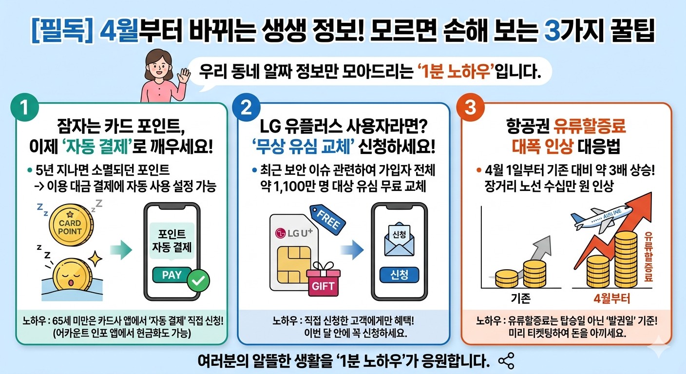 4월부터 바뀌는 생생 정보! 모르면 손해 보는 3가지 꿀팁