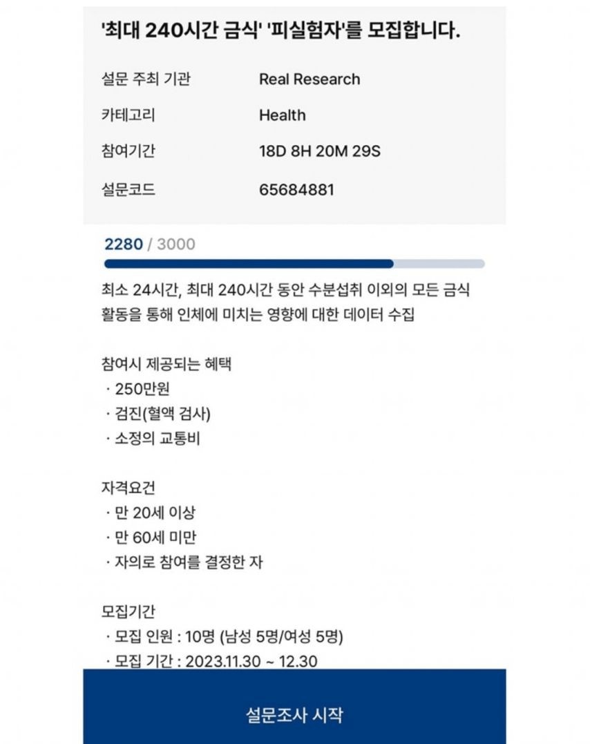 10일 굶으면 250만원