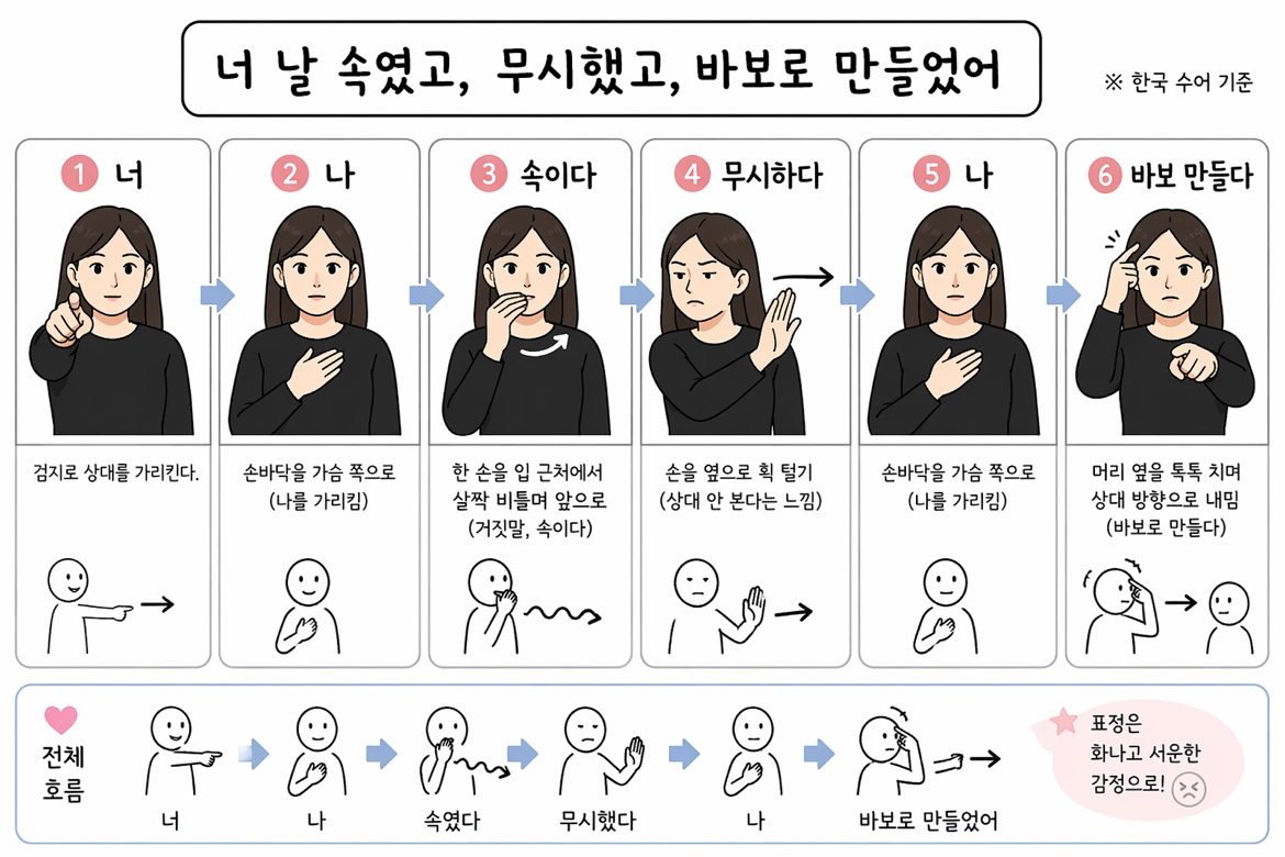 [영화로 배우는 수어] “너 날 속였고, 무시했고, 바보로 만들었어”
