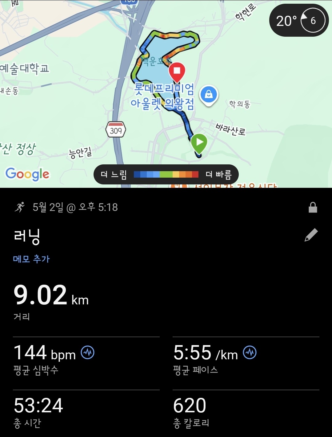 오늘자. 5월2일 달리기