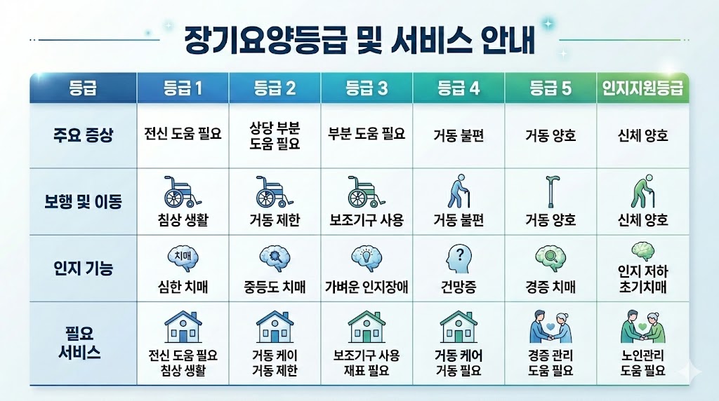 장기요양등급 1~5등급 차이, 보호자들이 가장 많이 오해하는 부분