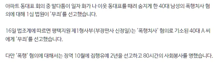 동대표끼리 ‘각서’ 쓰고 주먹다짐 사망…폭행치사 ‘무죄’