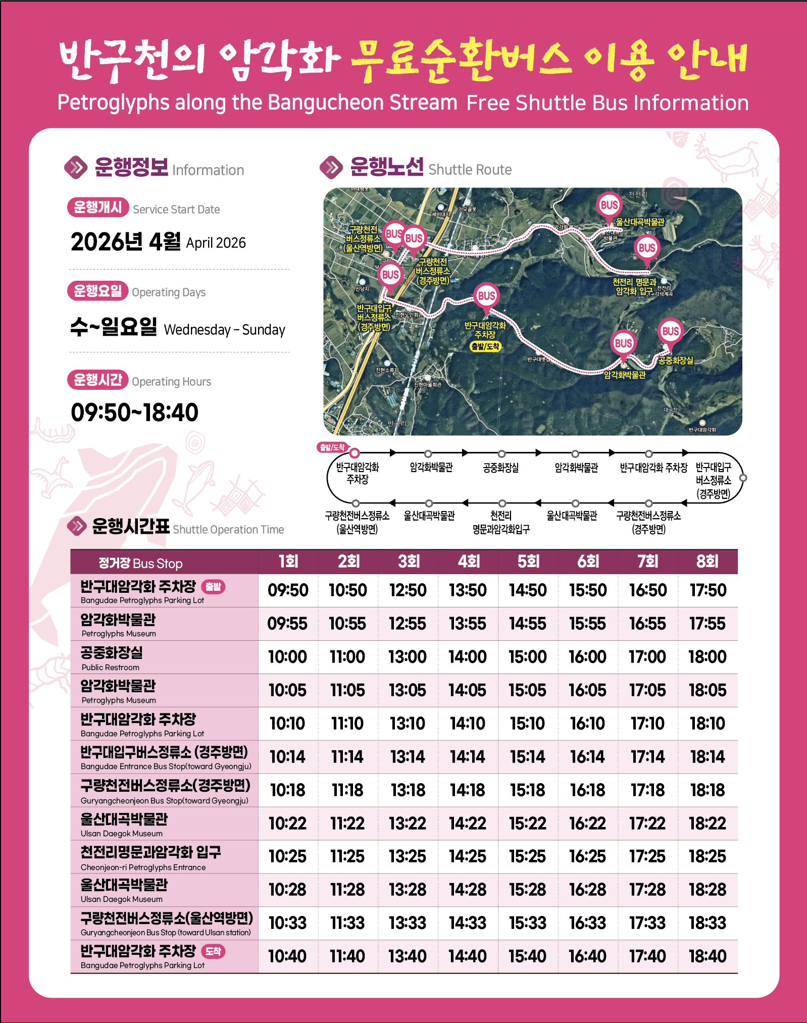 울산 반구천의 암각화 무료순환버스 운행 안내