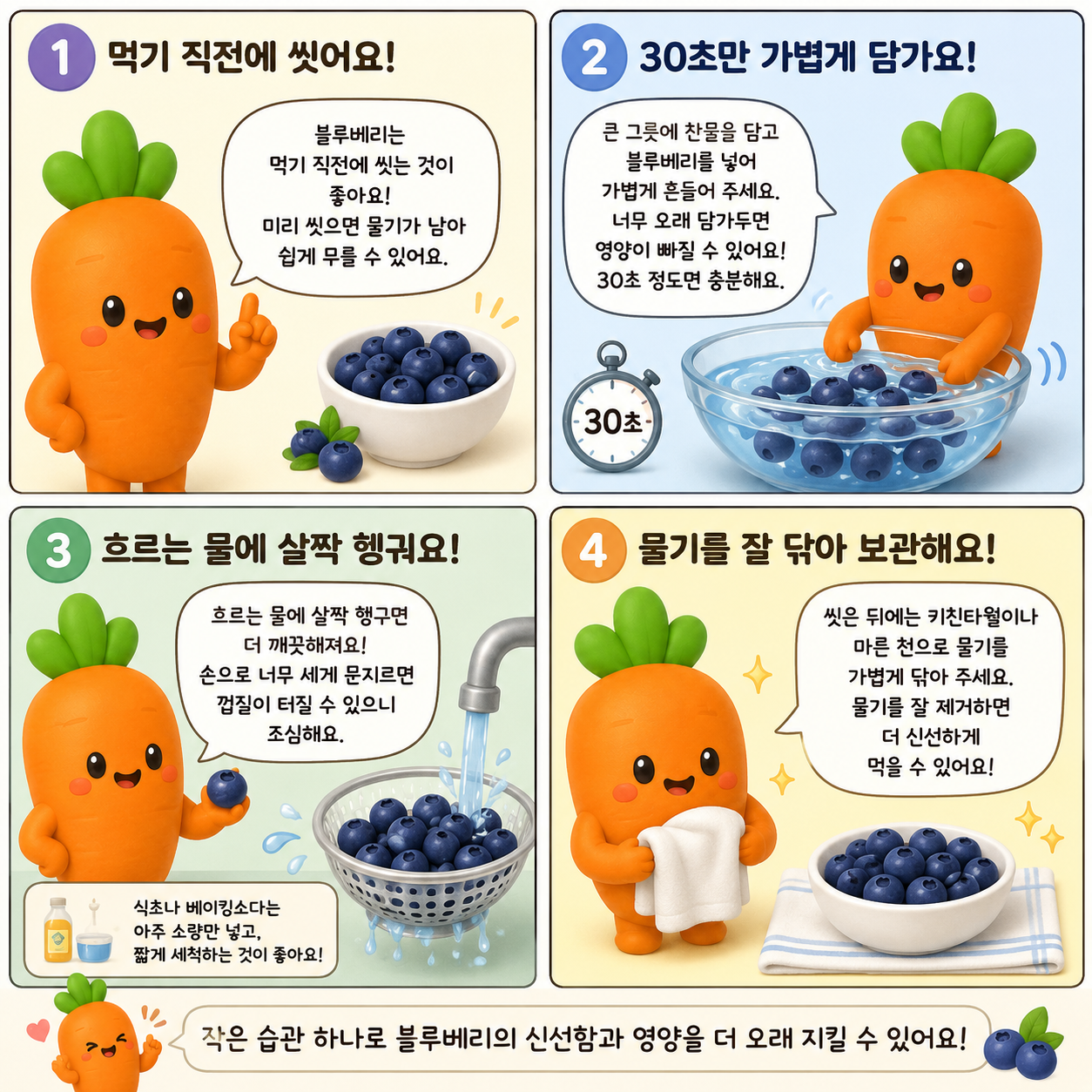 당글이와 함께 블루베리의 영양을 지키는 올바른 세척 방법을 알아 보아요.