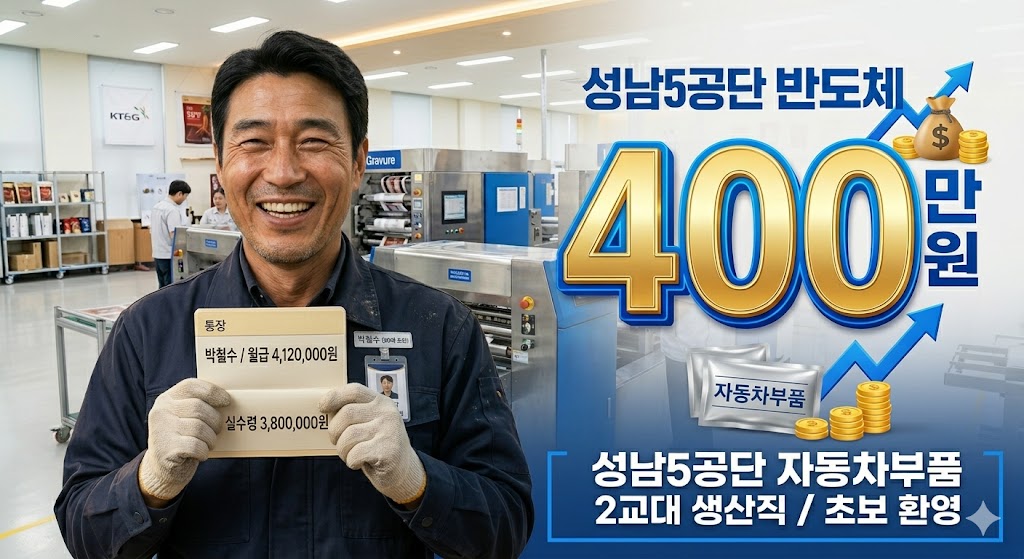 월 400만 원, 천안 성남5공단 자동차 부품 생산 채용! (중장년 남녀/F비자/기숙사)