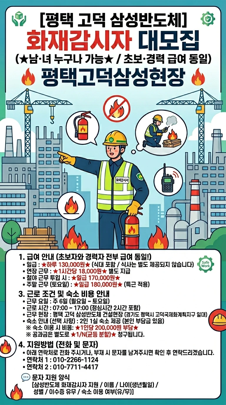 ​[평택 고덕 삼성반도체] 화재감시자 대모집 (★남·녀 누구나 가능★ /가족통장으로 가능)