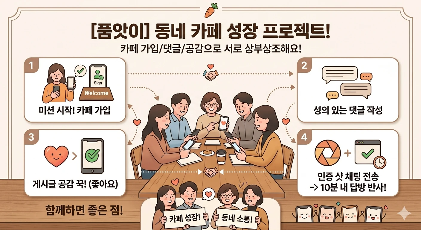 [품앗이] 당근 카페 가입/댓글/공감 서로 도와주실 분 찾습니다!