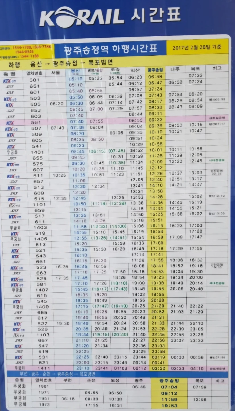 송정역 도착시간표
