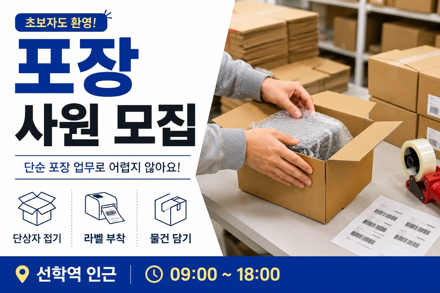 O선학역인근O포장업무/자율복/월~금/초보가능