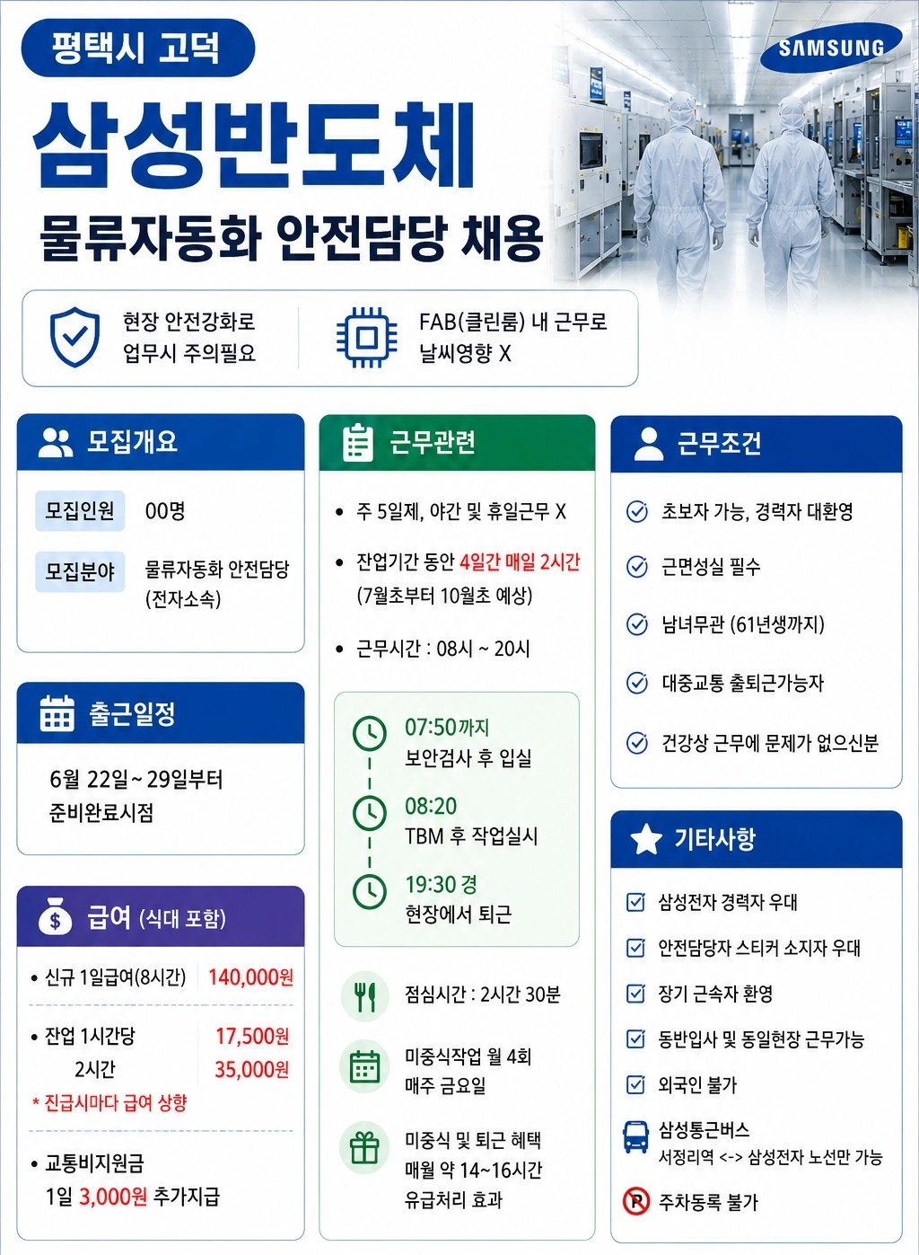 ss 평택 고덕 삼성 안전담당자 모집 ss