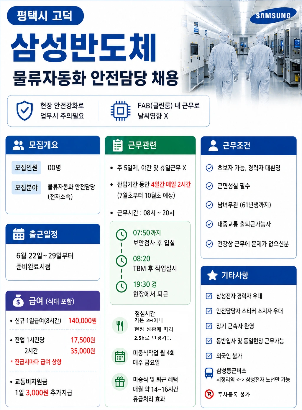 ss 평택 고덕 삼성 안전담당자 모집 ss