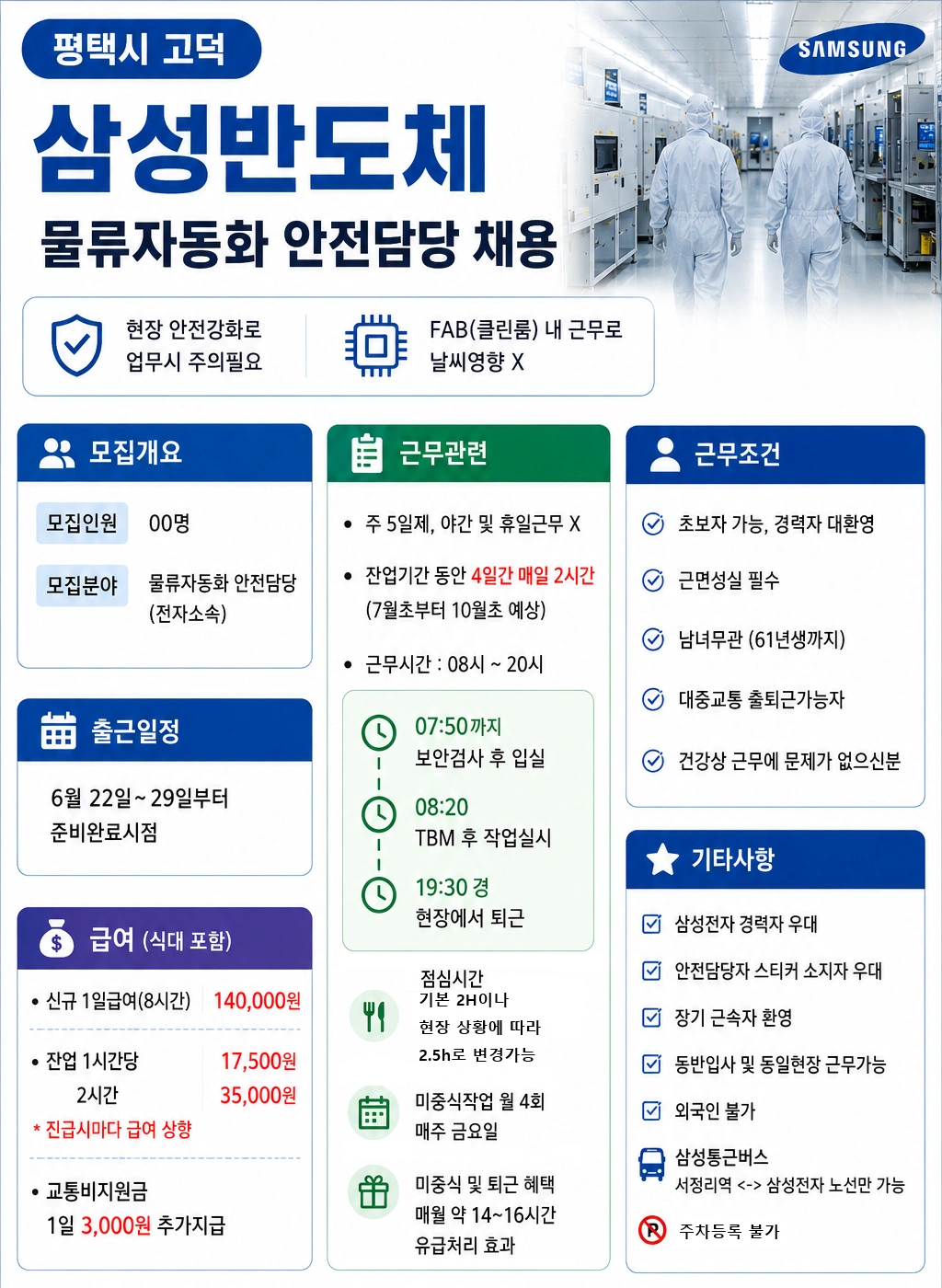 ss 평택 고덕 삼성 안전담당자 모집 ss